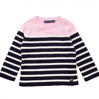Ecru navy stitch sweater top pink