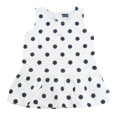 White dress with navy dots