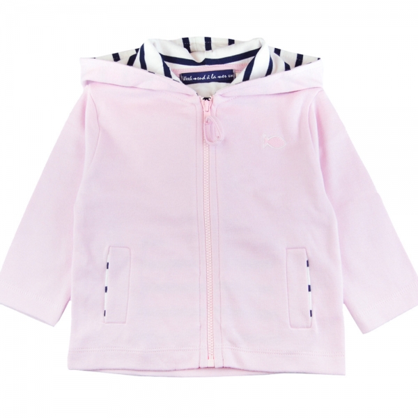 pastel pink striped white hooded vest