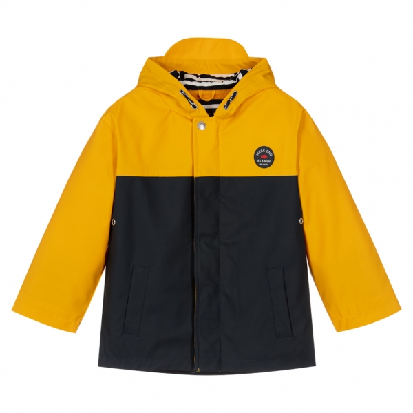 Fleece-lined hooded bi-color raincoat