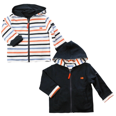 Gilet rose clair rayé blanc à capuche