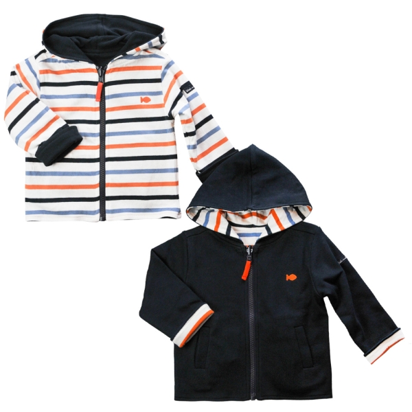 Gilet rose clair rayé blanc à capuche